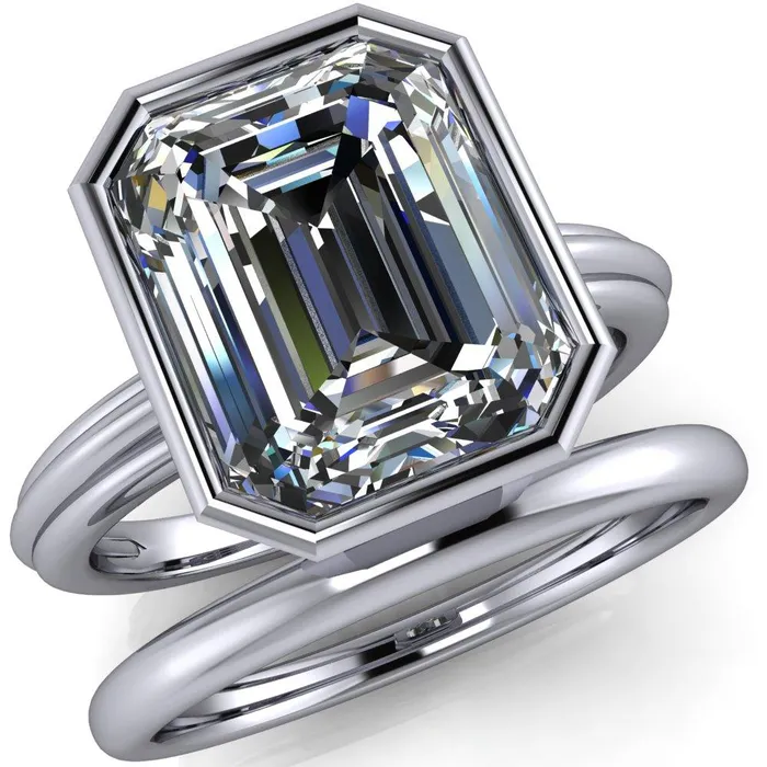 Fire Brilliance Rings Fenestra Emerald Center Stone Bezel HalfRound Edge Shank Engagement Ring