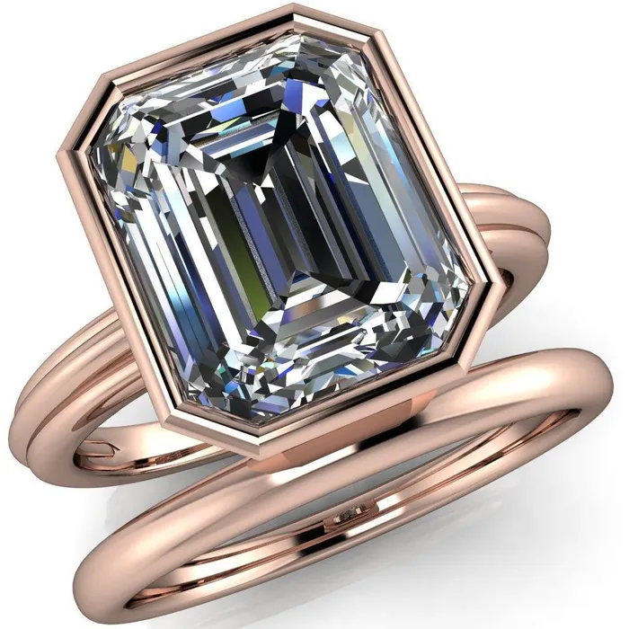 Fire Brilliance Rings Fenestra Emerald Center Stone Bezel HalfRound Edge Shank Engagement Ring
