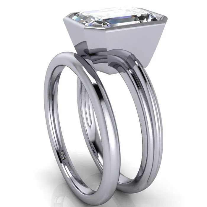 Fire Brilliance Rings Fenestra Emerald Center Stone Bezel HalfRound Edge Shank Engagement Ring
