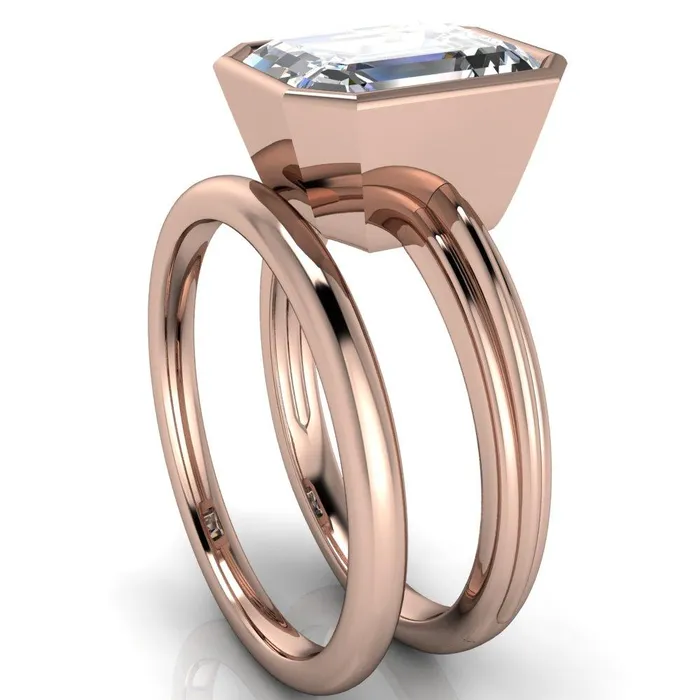 Fire Brilliance Rings Fenestra Emerald Center Stone Bezel HalfRound Edge Shank Engagement Ring