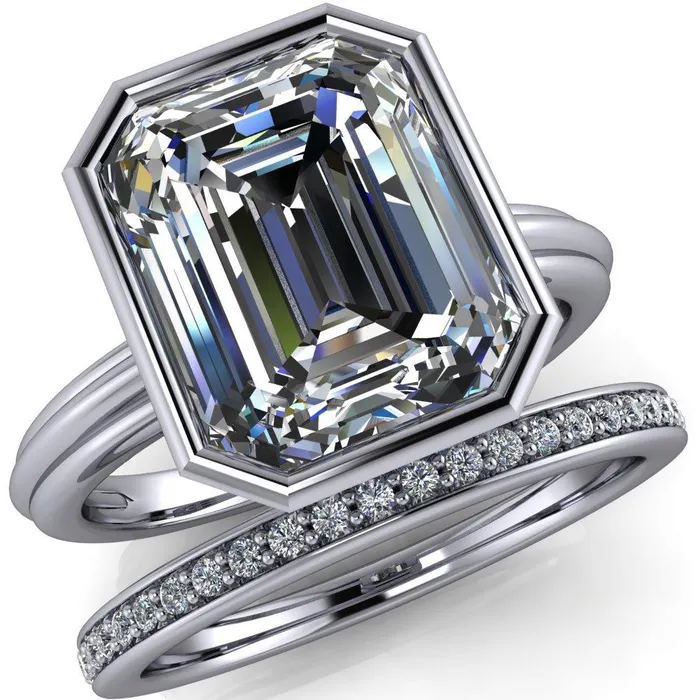 Fire Brilliance Rings Fenestra Emerald Center Stone Bezel HalfRound Edge Shank Engagement Ring