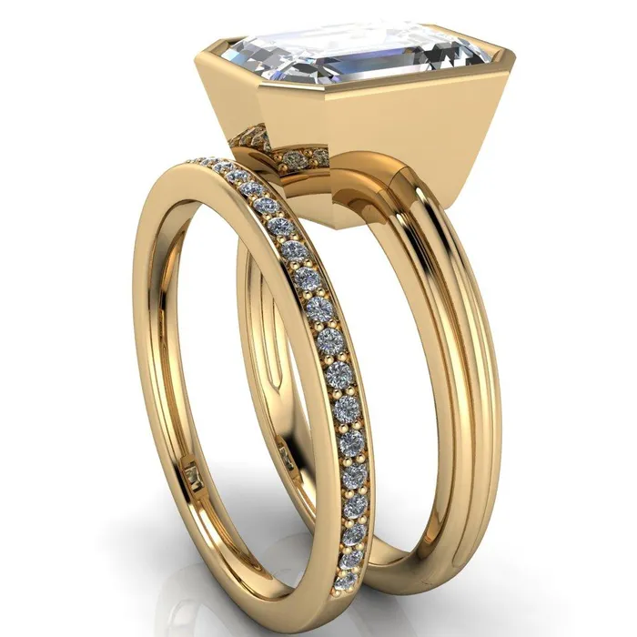 Fire Brilliance Rings Fenestra Emerald Center Stone Bezel HalfRound Edge Shank Engagement Ring