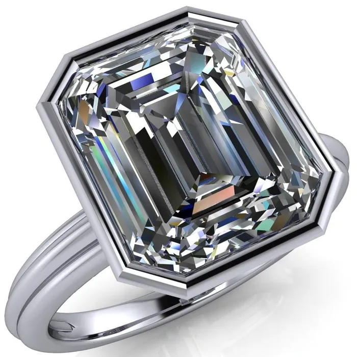 Fire Brilliance Rings Fenestra Emerald Center Stone Bezel HalfRound Edge Shank Engagement Ring
