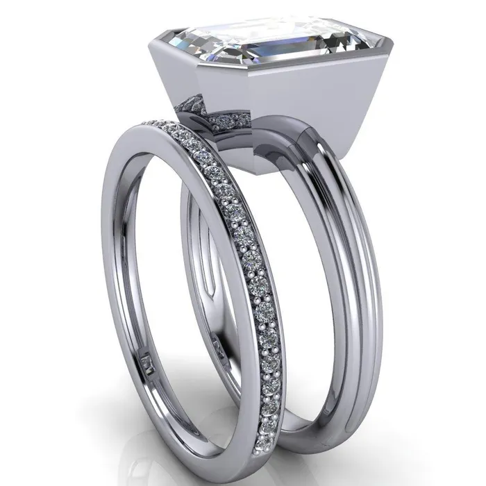 Fire Brilliance Rings Fenestra Emerald Center Stone Bezel HalfRound Edge Shank Engagement Ring