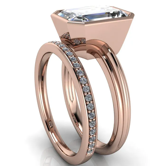 Fire Brilliance Rings Fenestra Emerald Center Stone Bezel HalfRound Edge Shank Engagement Ring