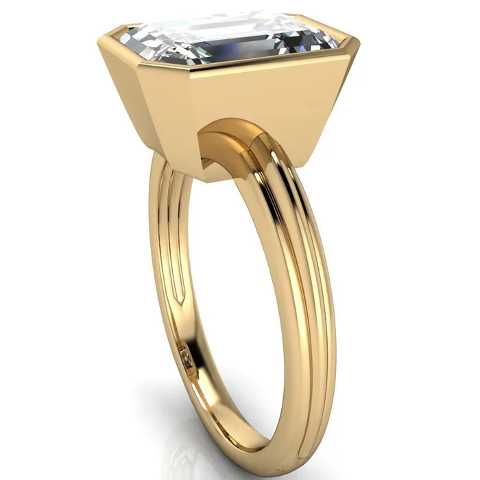 Fire Brilliance Rings Fenestra Emerald Center Stone Bezel HalfRound Edge Shank Engagement Ring