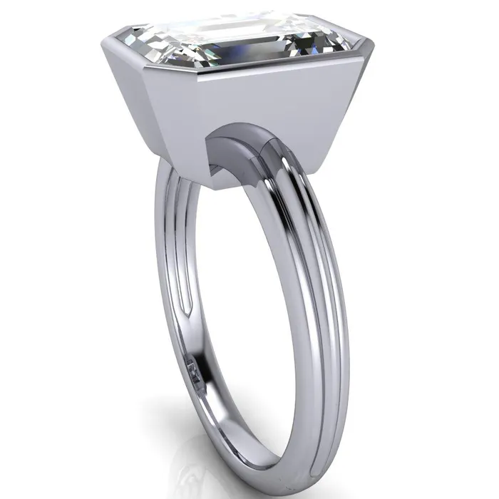 Fire Brilliance Rings Fenestra Emerald Center Stone Bezel HalfRound Edge Shank Engagement Ring