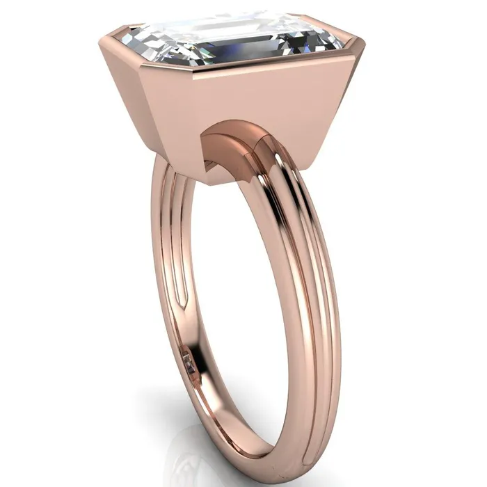 Fire Brilliance Rings Fenestra Emerald Center Stone Bezel HalfRound Edge Shank Engagement Ring