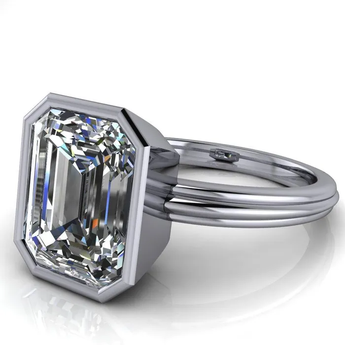 Fire Brilliance Rings Fenestra Emerald Center Stone Bezel HalfRound Edge Shank Engagement Ring