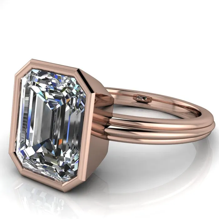 Fire Brilliance Rings Fenestra Emerald Center Stone Bezel HalfRound Edge Shank Engagement Ring