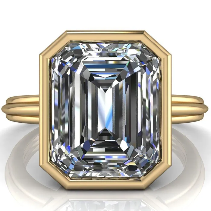 Fire Brilliance Rings Fenestra Emerald Center Stone Bezel HalfRound Edge Shank Engagement Ring