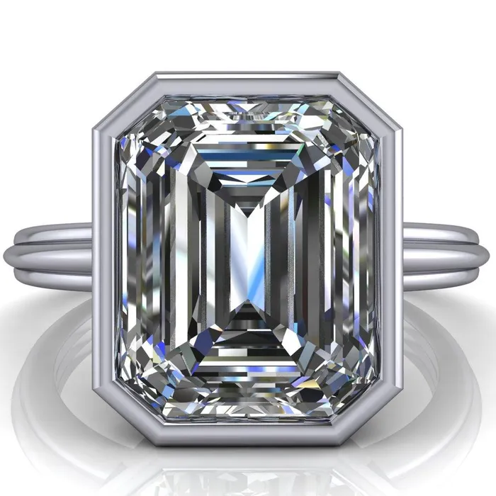 Fire Brilliance Rings Fenestra Emerald Center Stone Bezel HalfRound Edge Shank Engagement Ring