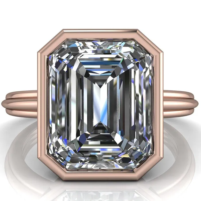 Fire Brilliance Rings Fenestra Emerald Center Stone Bezel HalfRound Edge Shank Engagement Ring