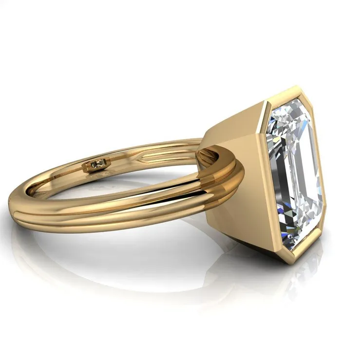 Fire Brilliance Rings Fenestra Emerald Center Stone Bezel HalfRound Edge Shank Engagement Ring