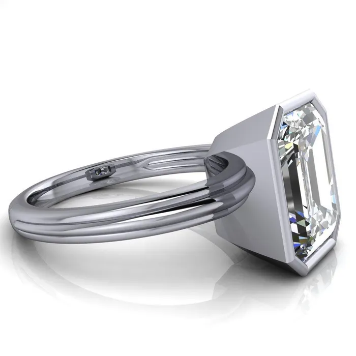 Fire Brilliance Rings Fenestra Emerald Center Stone Bezel HalfRound Edge Shank Engagement Ring