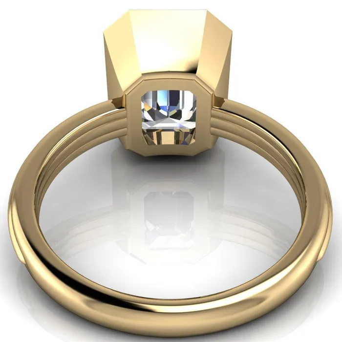 Fire Brilliance Rings Fenestra Emerald Center Stone Bezel HalfRound Edge Shank Engagement Ring