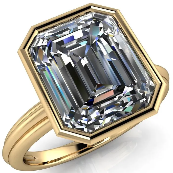 Fire Brilliance Rings Fenestra Emerald Center Stone Bezel HalfRound Edge Shank Engagement Ring