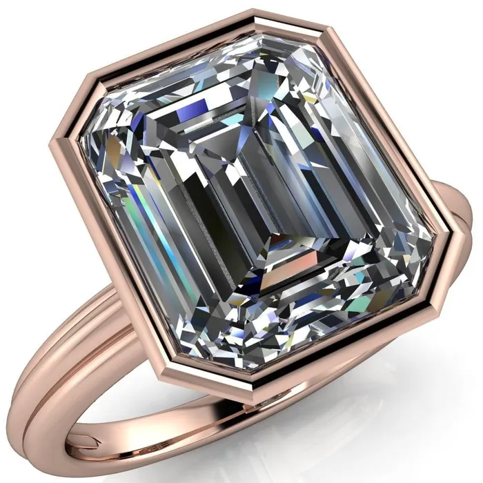 Fire Brilliance Rings Fenestra Emerald Center Stone Bezel HalfRound Edge Shank Engagement Ring