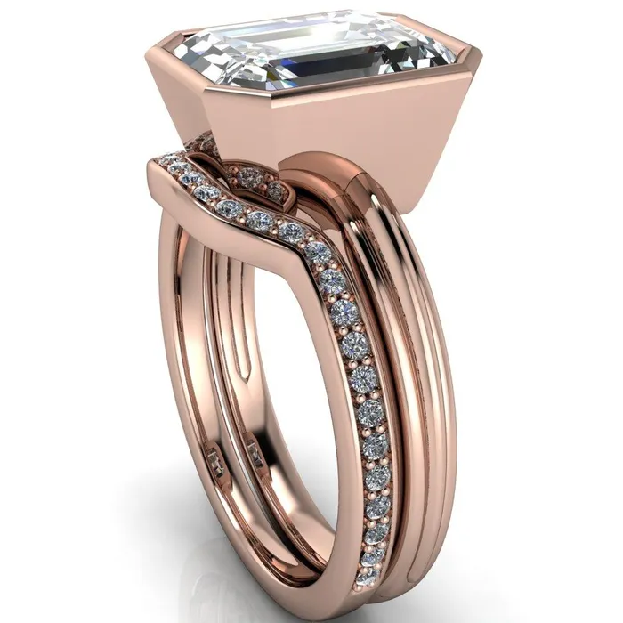 Fire Brilliance Rings Fenestra Emerald Center Stone Bezel HalfRound Edge Shank Engagement Ring