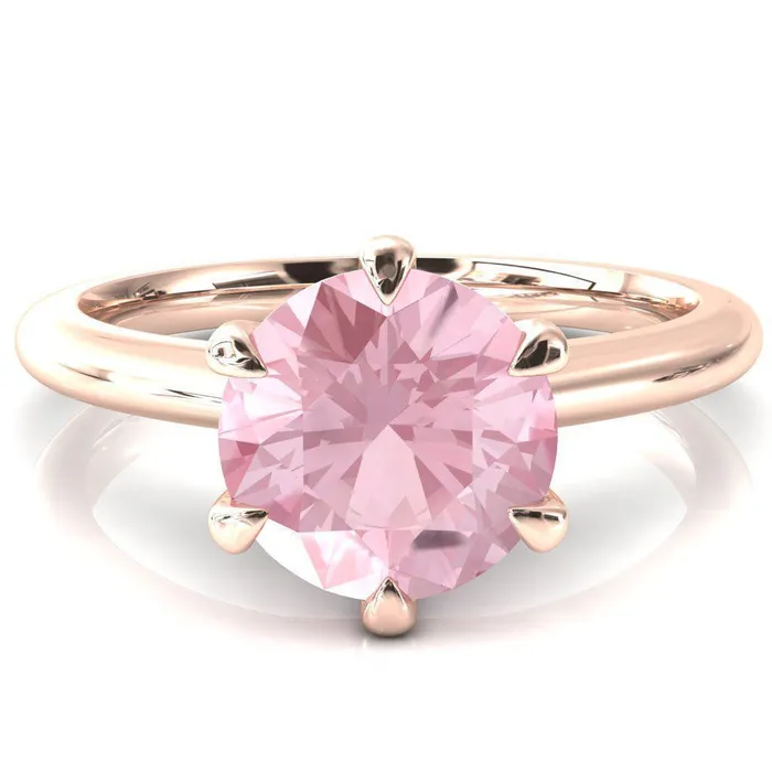 Fire Brilliance Rings Hennie Round Pink Sapphire 6 Claw Prong High Shoulder Solitaire Ring