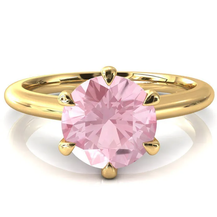 Fire Brilliance Rings Hennie Round Pink Sapphire 6 Claw Prong High Shoulder Solitaire Ring