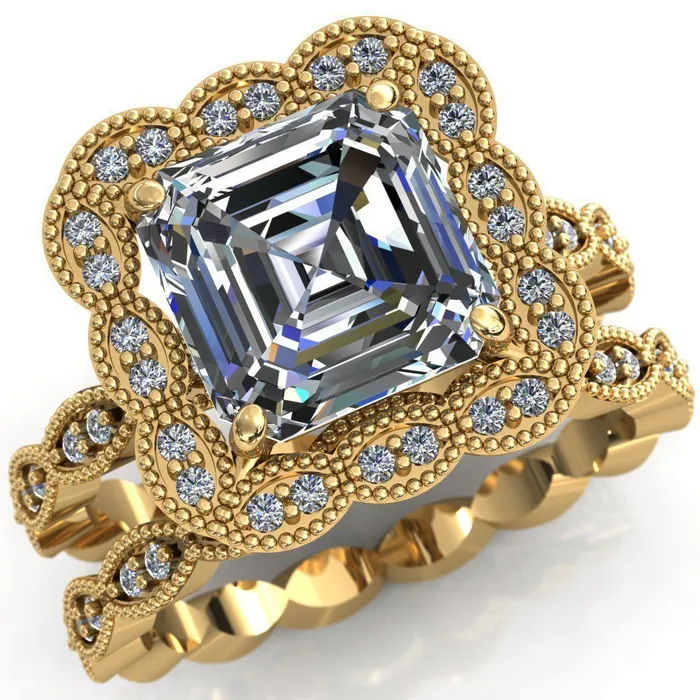 Fire Brilliance Rings Ingrid Asscher Moissanite Calysta Halo Ring