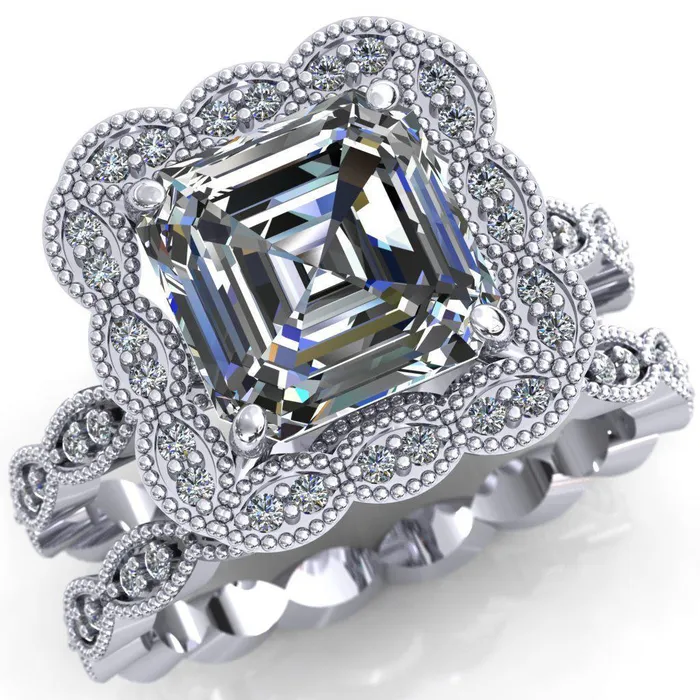 Fire Brilliance Rings Ingrid Asscher Moissanite Calysta Halo Ring