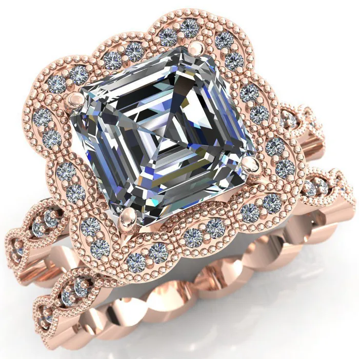 Fire Brilliance Rings Ingrid Asscher Moissanite Calysta Halo Ring