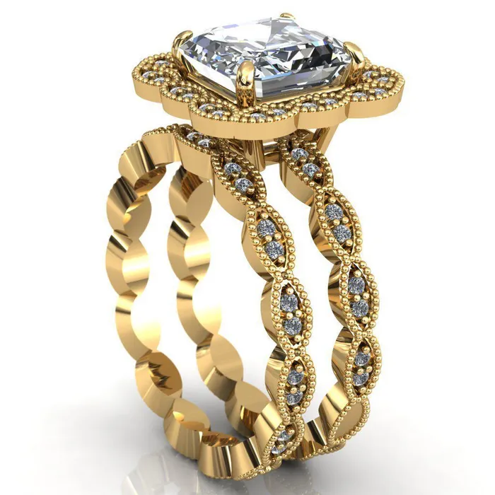 Fire Brilliance Rings Ingrid Asscher Moissanite Calysta Halo Ring