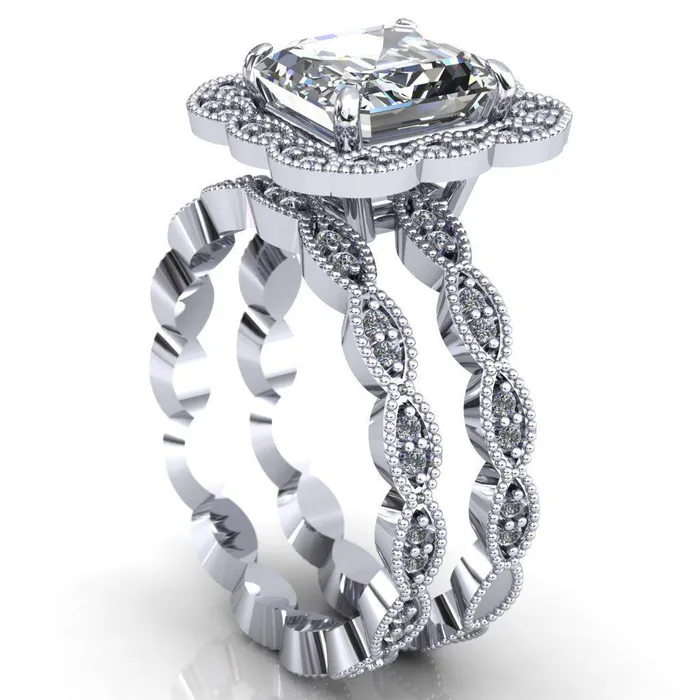 Fire Brilliance Rings Ingrid Asscher Moissanite Calysta Halo Ring