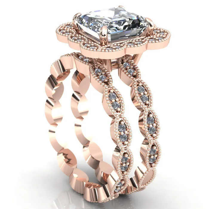Fire Brilliance Rings Ingrid Asscher Moissanite Calysta Halo Ring