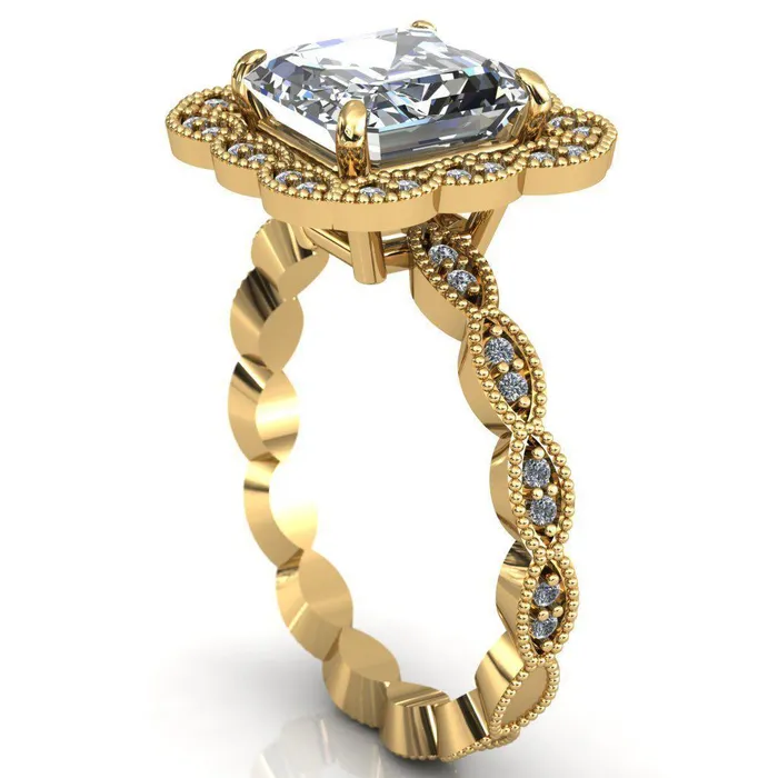Fire Brilliance Rings Ingrid Asscher Moissanite Calysta Halo Ring