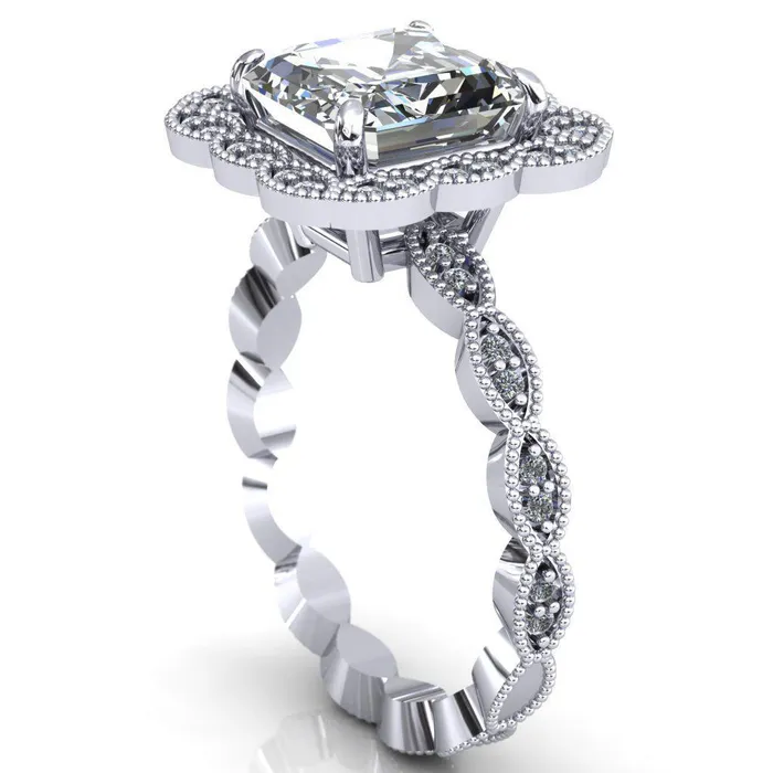Fire Brilliance Rings Ingrid Asscher Moissanite Calysta Halo Ring