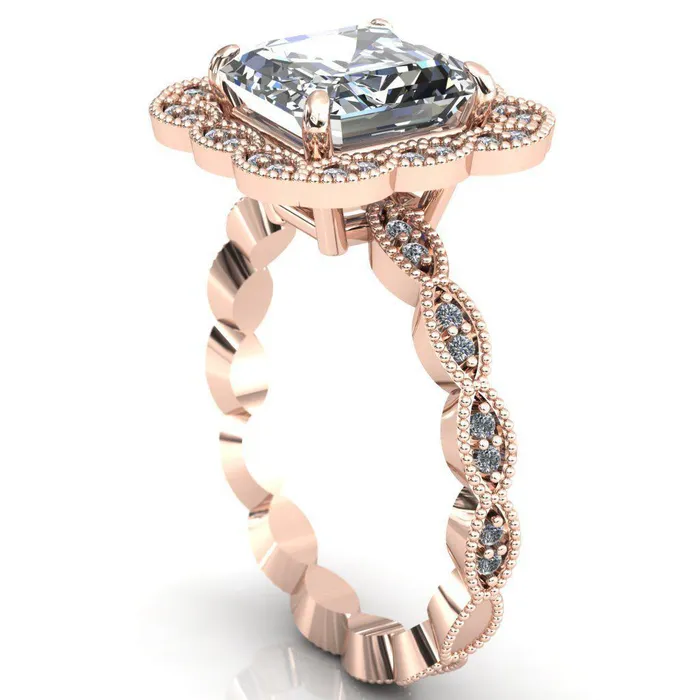 Fire Brilliance Rings Ingrid Asscher Moissanite Calysta Halo Ring