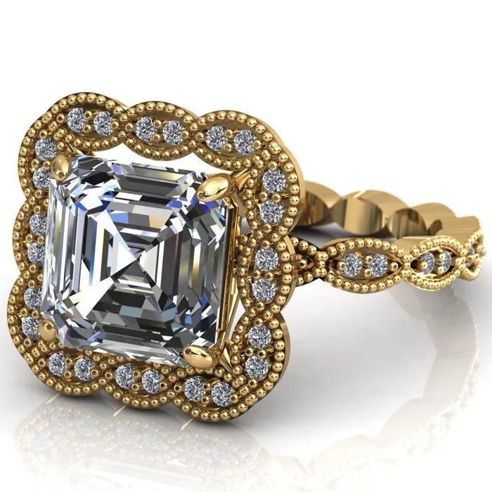 Fire Brilliance Rings Ingrid Asscher Moissanite Calysta Halo Ring