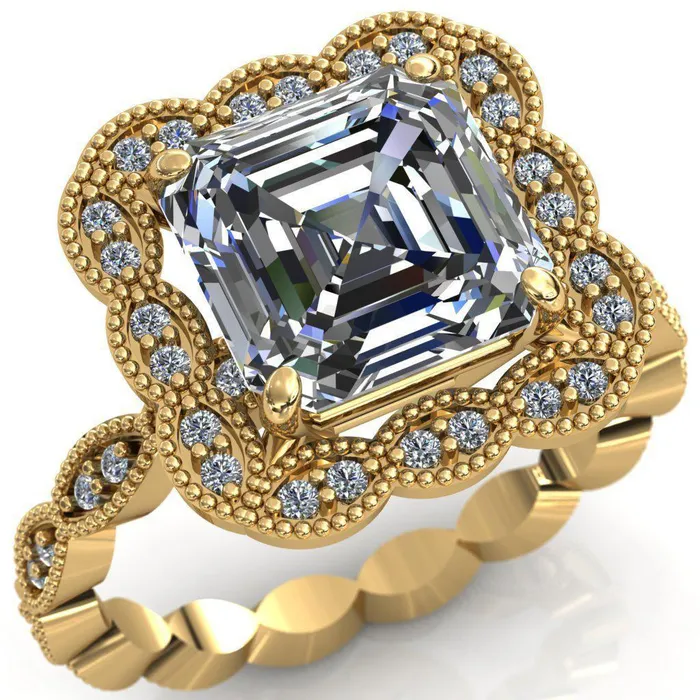Fire Brilliance Rings Ingrid Asscher Moissanite Calysta Halo Ring