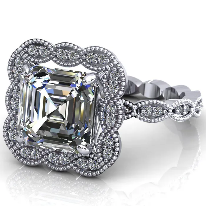 Fire Brilliance Rings Ingrid Asscher Moissanite Calysta Halo Ring