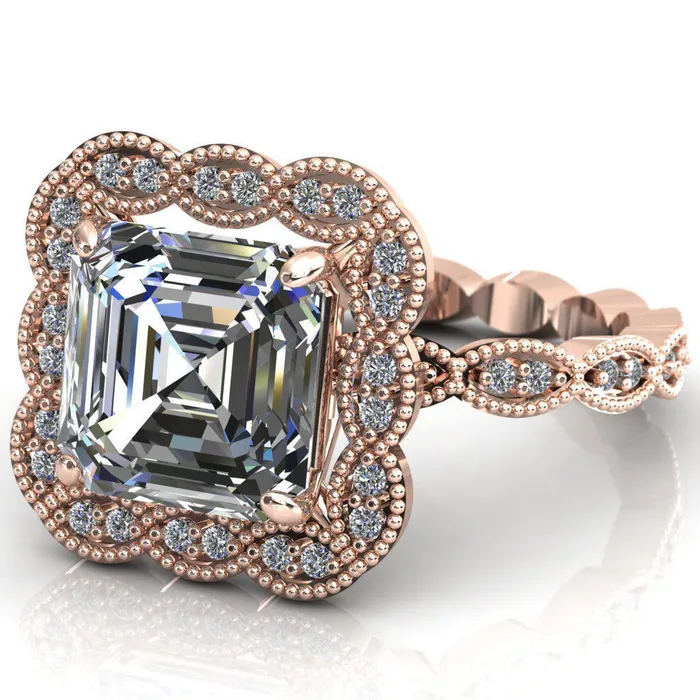 Fire Brilliance Rings Ingrid Asscher Moissanite Calysta Halo Ring