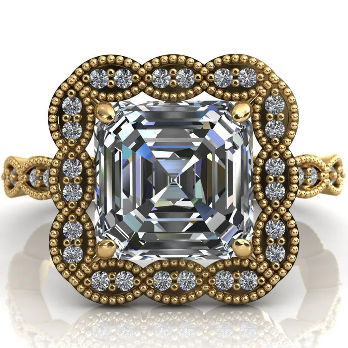 Fire Brilliance Rings Ingrid Asscher Moissanite Calysta Halo Ring