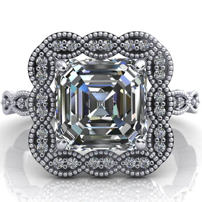 Fire Brilliance Rings Ingrid Asscher Moissanite Calysta Halo Ring