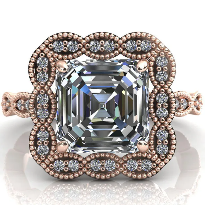 Fire Brilliance Rings Ingrid Asscher Moissanite Calysta Halo Ring
