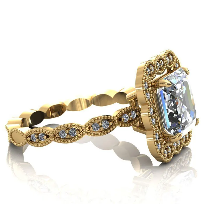 Fire Brilliance Rings Ingrid Asscher Moissanite Calysta Halo Ring