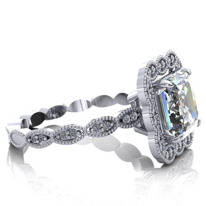 Fire Brilliance Rings Ingrid Asscher Moissanite Calysta Halo Ring