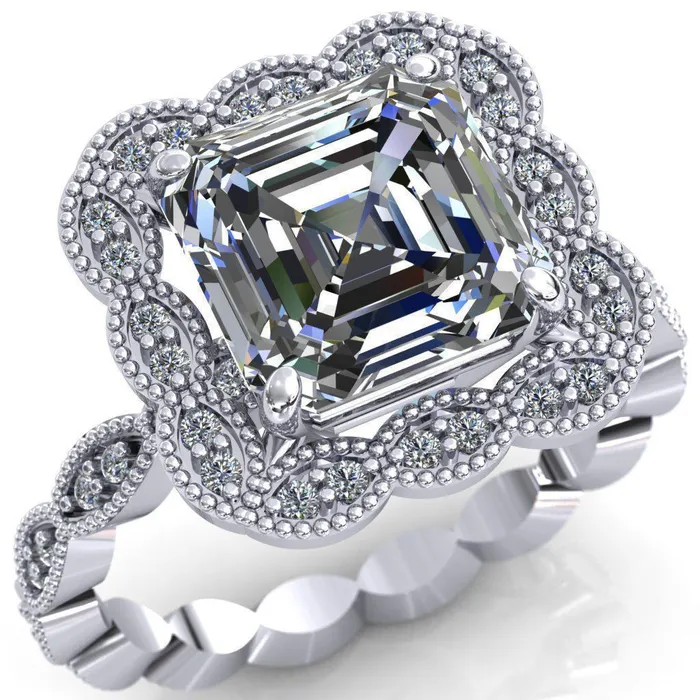 Fire Brilliance Rings Ingrid Asscher Moissanite Calysta Halo Ring
