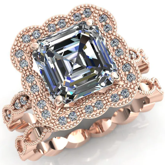 Fire Brilliance Rings Ingrid Asscher Moissanite Calysta Halo Ring