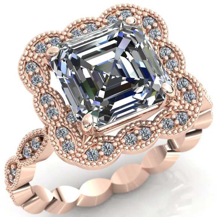 Fire Brilliance Rings Ingrid Asscher Moissanite Calysta Halo Ring