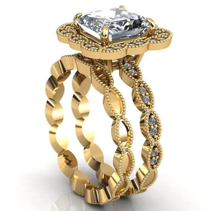 Fire Brilliance Rings Ingrid Asscher Moissanite Calysta Halo Ring