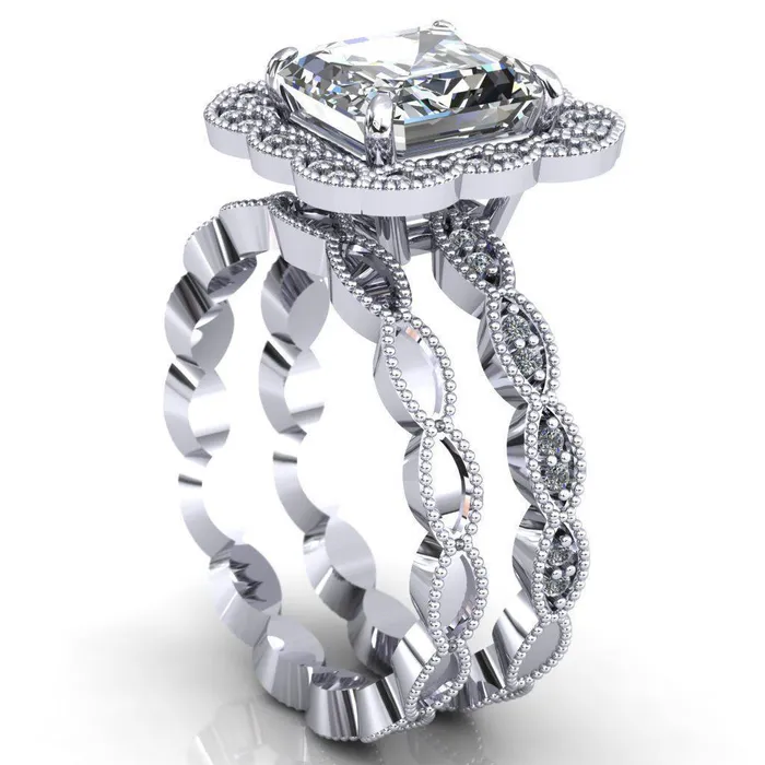 Fire Brilliance Rings Ingrid Asscher Moissanite Calysta Halo Ring