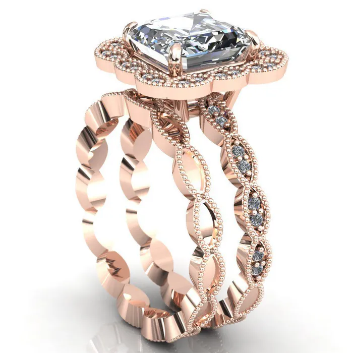Fire Brilliance Rings Ingrid Asscher Moissanite Calysta Halo Ring
