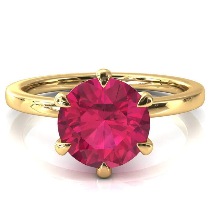 Fire Brilliance Rings Julianne 8mm Round LabGrown Ruby Solitaire 6 Prong 18K Yellow Gold Ring Band Set Fire Brilliance Rings Julianne 8mm Round LabGrown Ruby Solitaire 6 Prong 18K Yellow Gold Ring Band Set